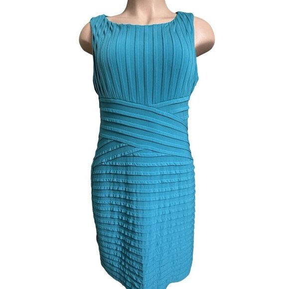 CALVIN KLEIN‎ Teal Bandage Dress Sz 0/2 Pleated Crossover Waist PinTuck Slinky - Picture 1 of 14